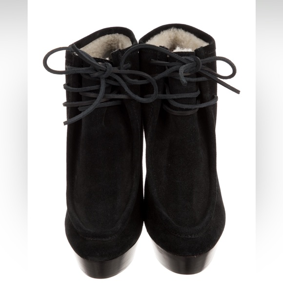 NEW BURBERRY PRORSUM Black suede leather laceup shearling heel booties EU 40 - Picture 4 of 16